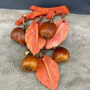Vintage Acorn Brooch Leaf Branch